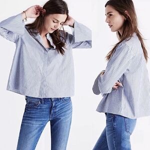 Madewell Women's Blue Striped Bellsleeve Blouse Size XXS